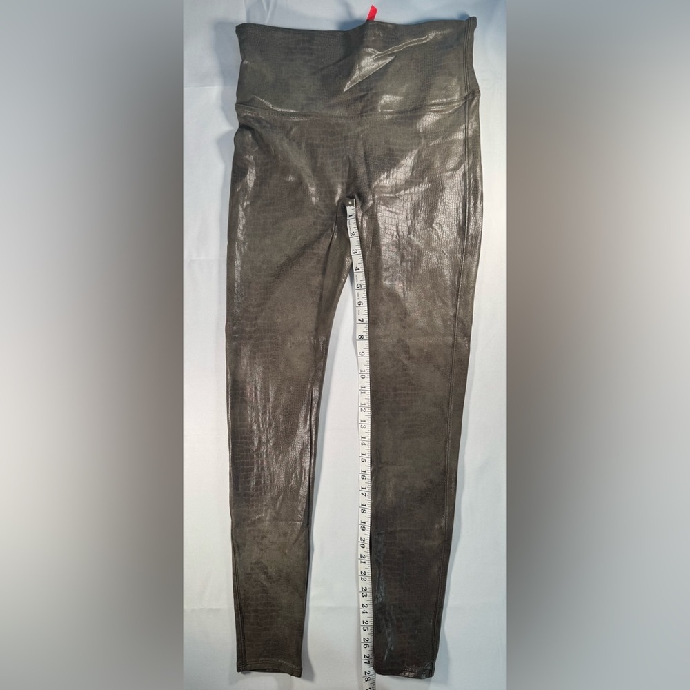 SPANX Faux Croc Embossed Leather-Look Leggings - olive